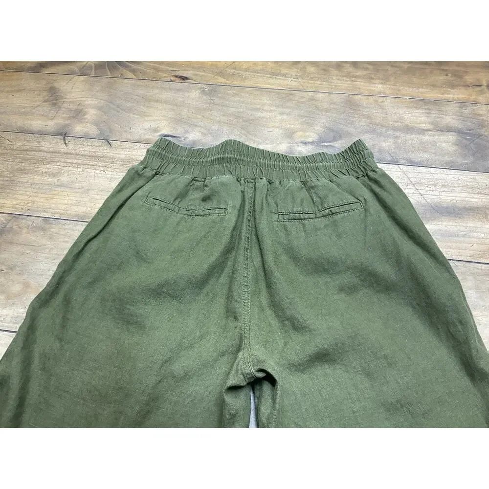 Quince 100% European Linen Pants Martini Olive Womens Size Medium Coastal